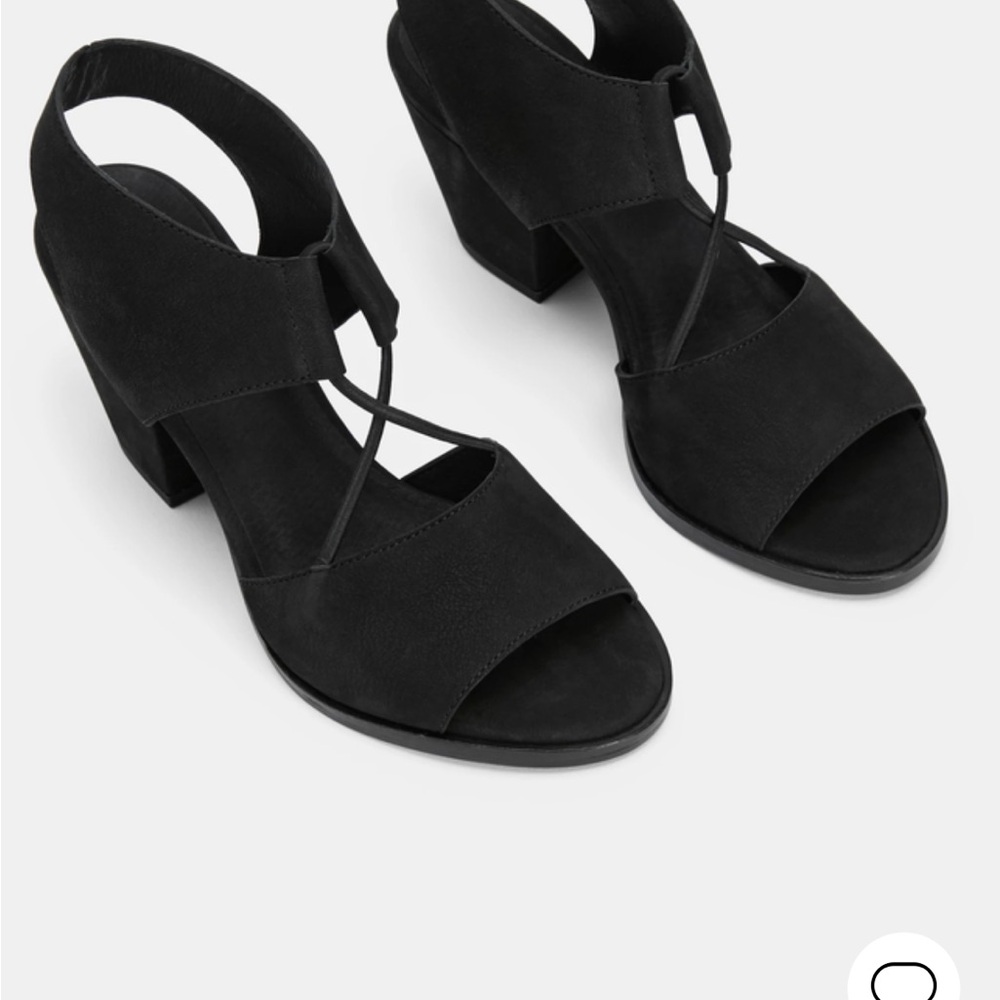 Eileen Fisher Black Suede Slingback Block Heel Sandals